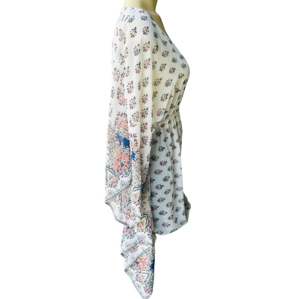 En Creme Anthropologie Tunic Top Women's Small Flared Sleeve Sheer Boho‎ Floral - Picture 5 of 13